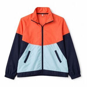 MTA Colorblock Windbreaker Jacket Athleisure Sporty Streetwear Orange Blue 1X